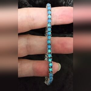 Sterling Silver Dainty Eternity Tennis Bracelets | Simulated Blue Opal.